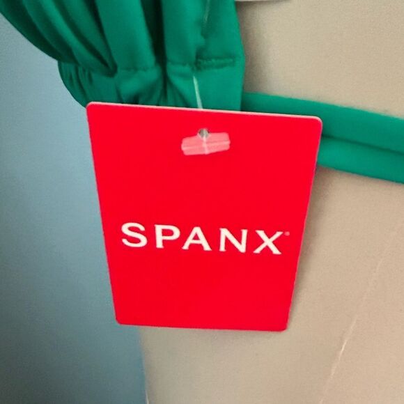 Spanx Triangle Ruched Halter Mystic Green Bikini Swim Top Size Large - Picture 6 of 7